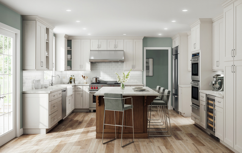 Kitchen with Haven Alpine White Shaker cabinets from Walnor Cabinets